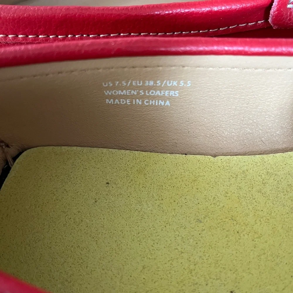 Cherry Red Leather Flats‎ with Moccasin Stitching